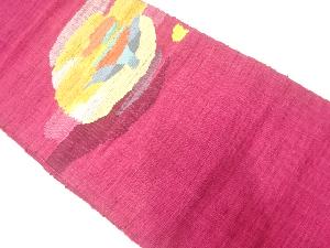 手織り真綿紬花模様織出し名古屋帯